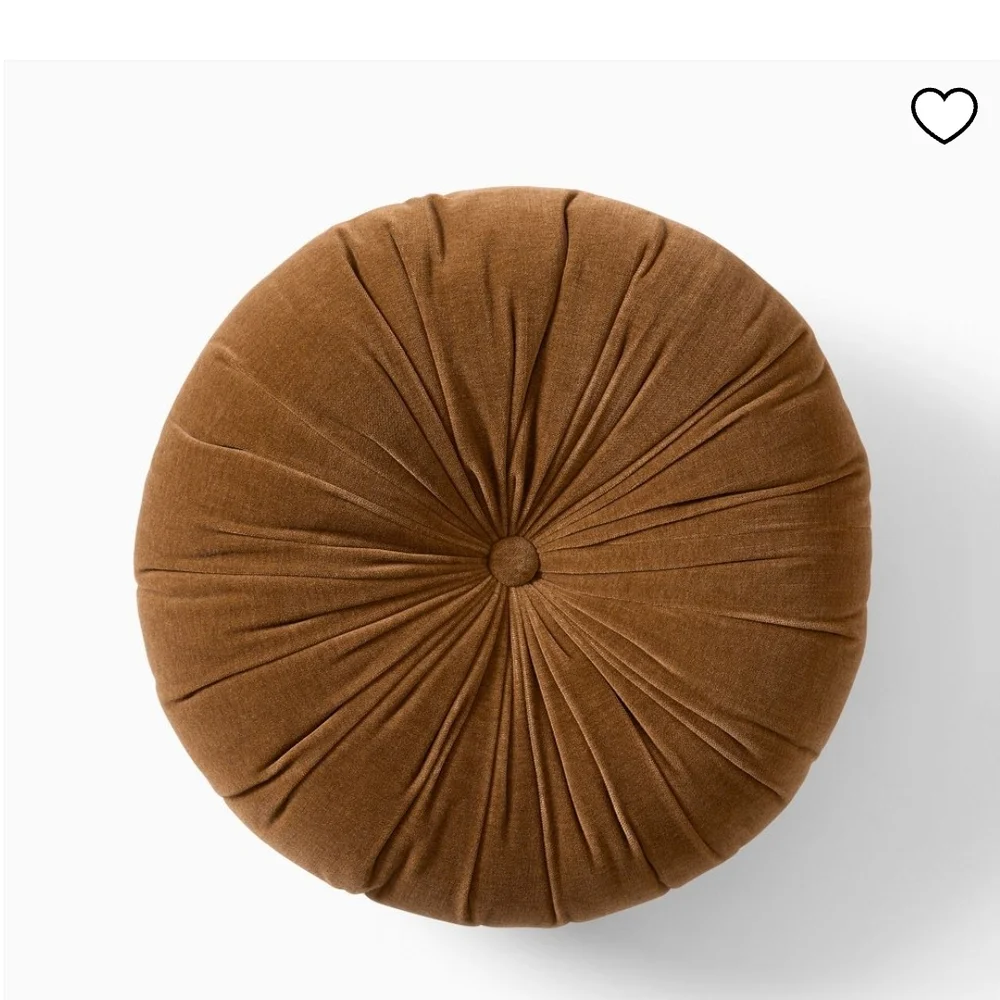 West Elm Classic Cotton Velvet Tufted Round Pillow In Cumin S/2 MCM 15